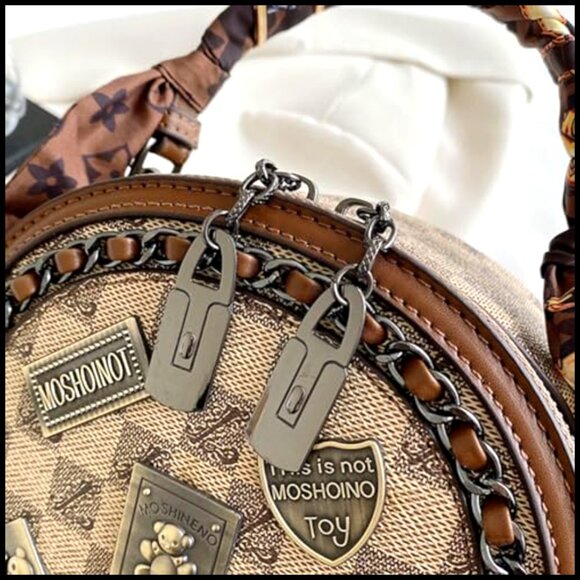 Vintage Round Crossbody Tote, Large Capacity Daily Purse, Adjustable Strap - Picture 5 of 6